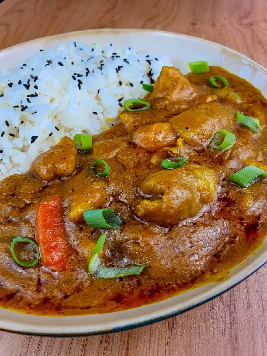 gros plan sur un curry japonais accompagné de riz