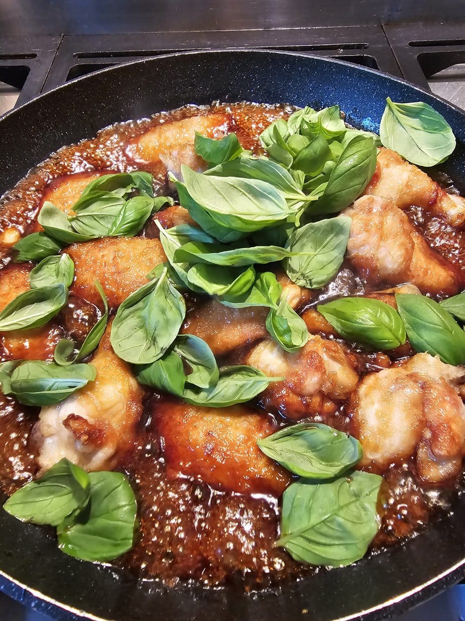 basil in sauce with chicken