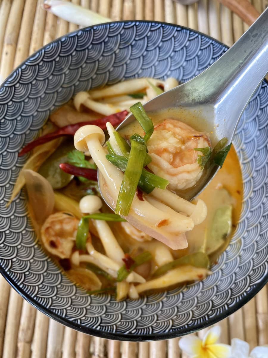 oignons verts dans bol tom yum