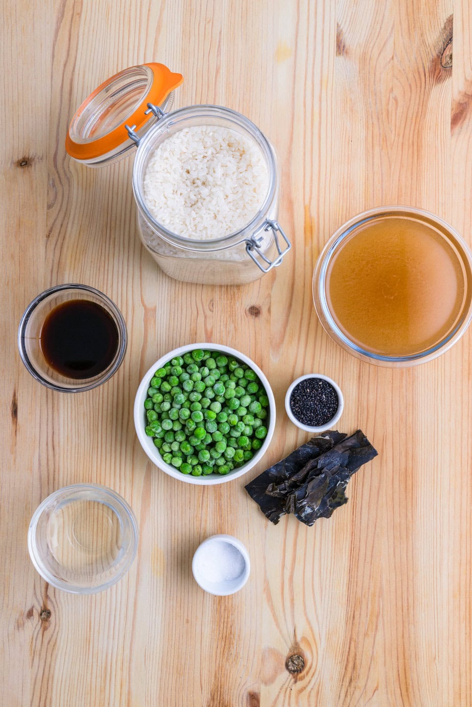 mame gohan ingredients on wooden background