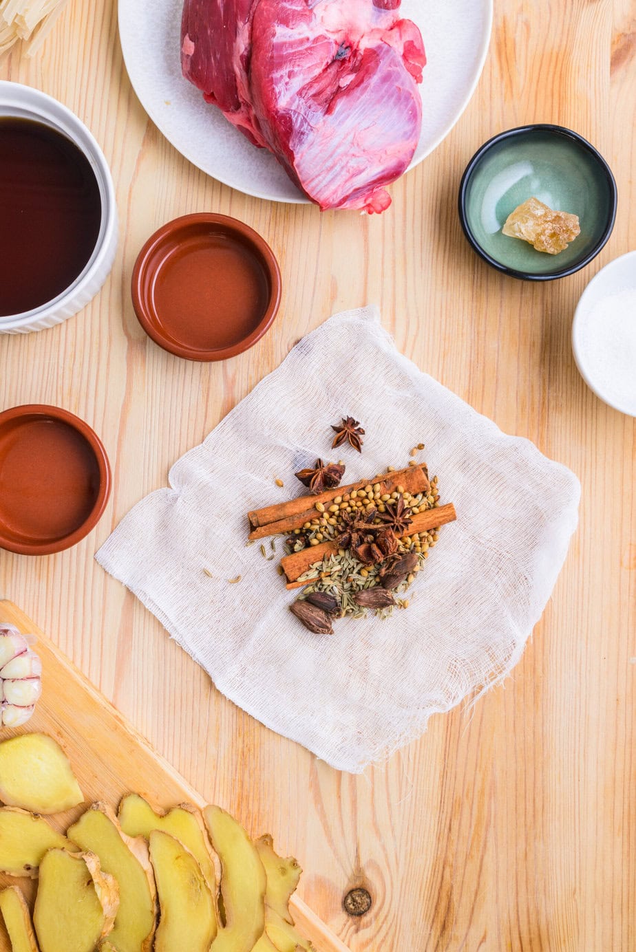 spices in cheesecloth