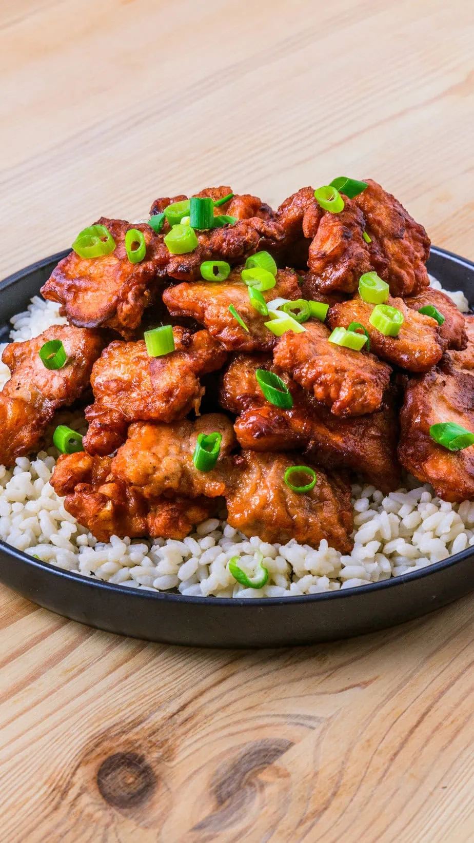 hakka fried pork on wooden background