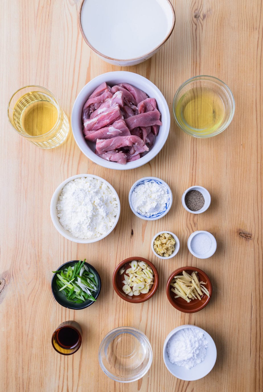Tangsuyuk ingredients on a wooden background
