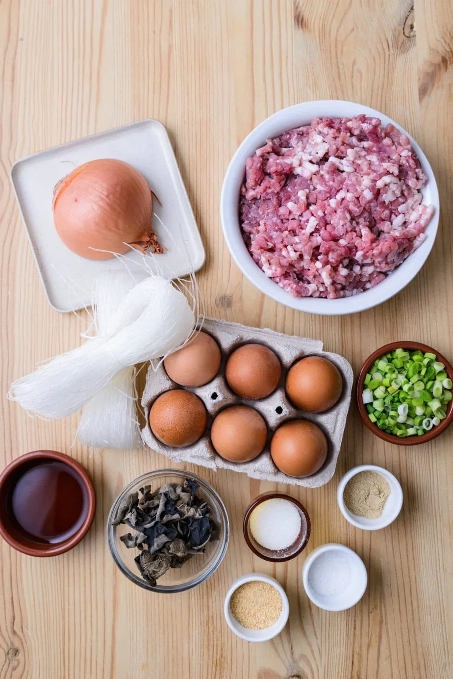 ingredients on a wood background