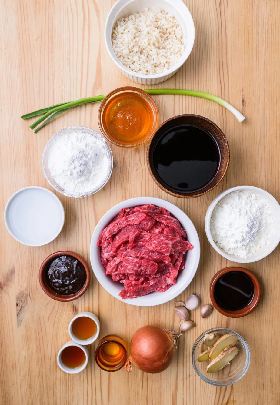 Crispy sesame beef ingredients