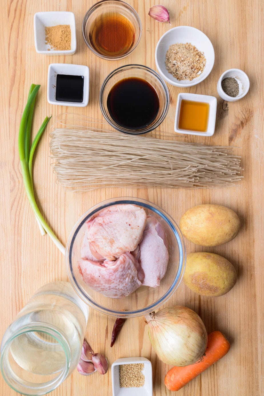 Jjimdak - Ingredients on Wooden Background