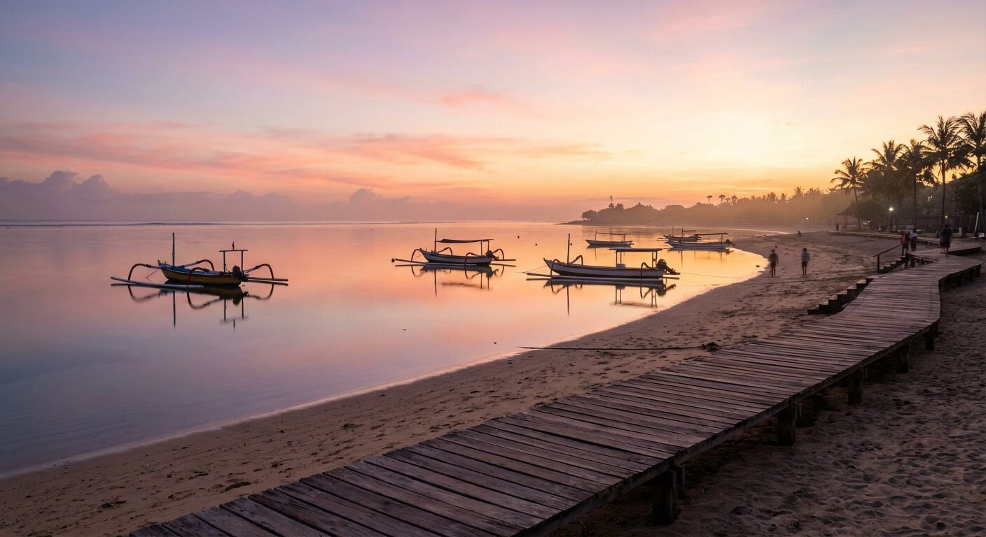 Lever de soleil sur la plage de Sanur à Bali