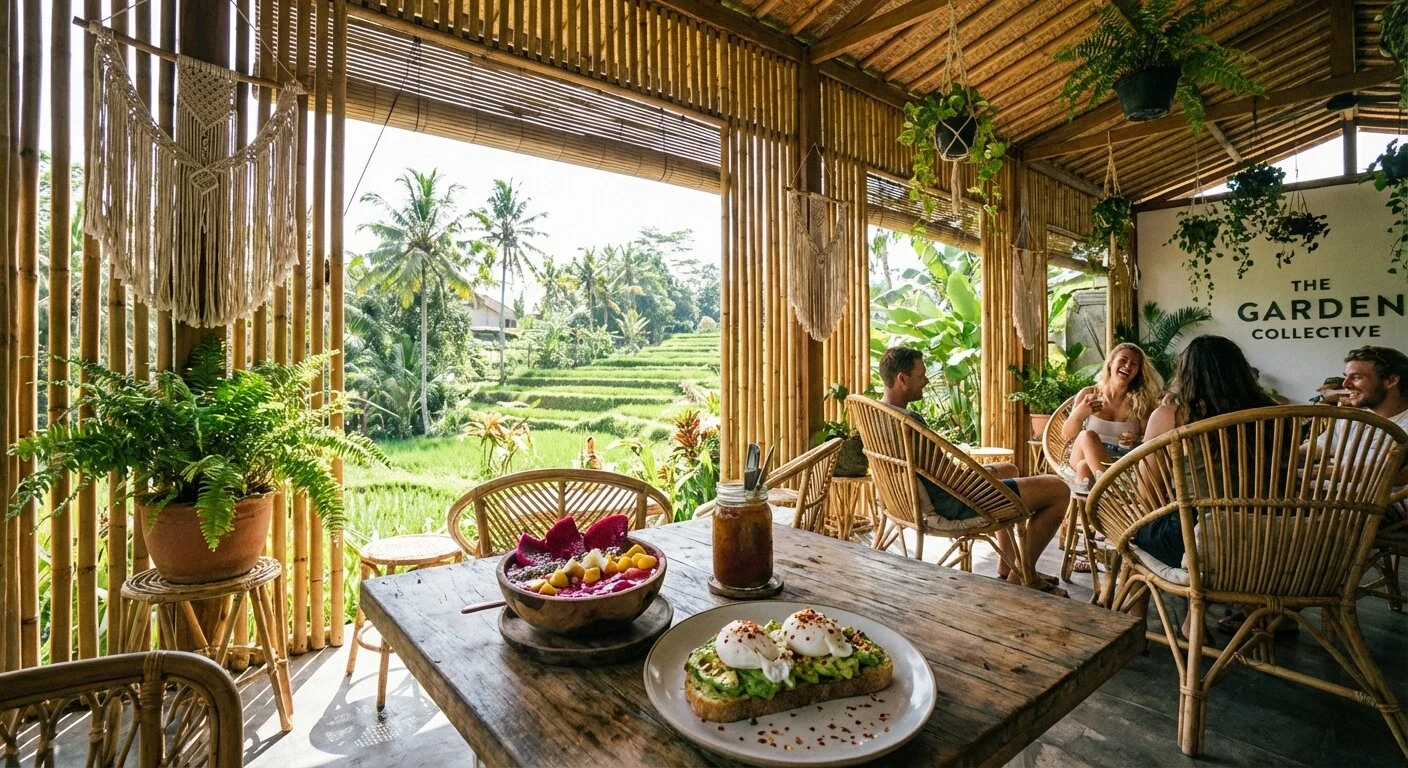 Café bio trendy à Ubud avec smoothie bowl