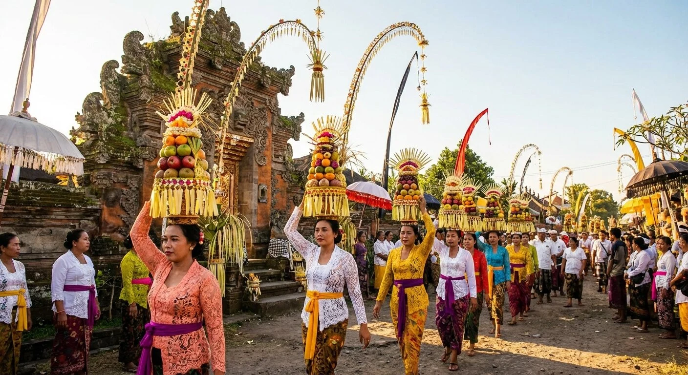 Cérémonie balinaise traditionnelle avec offrandes