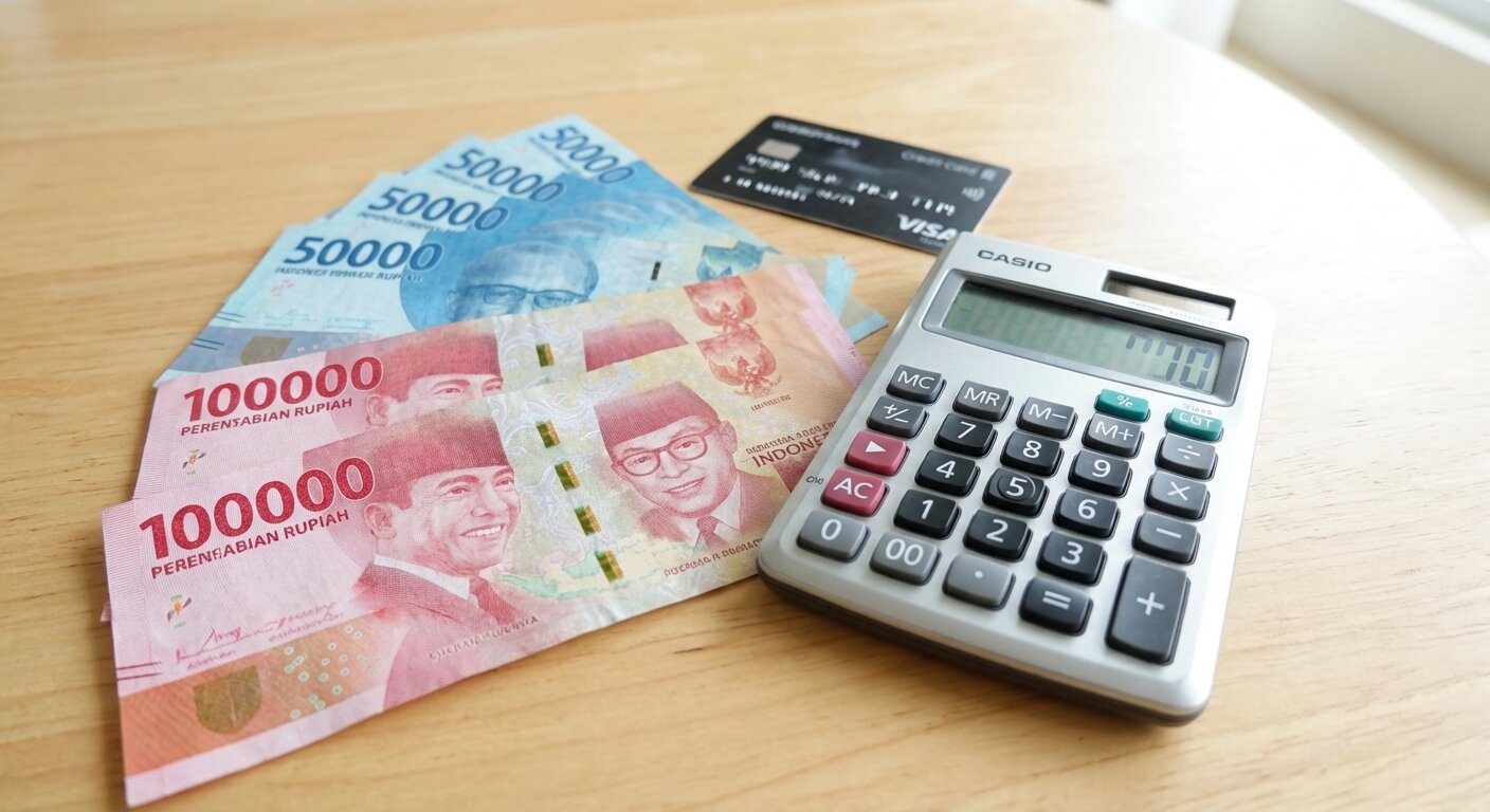 Billets de roupie indonésienne et calculatrice