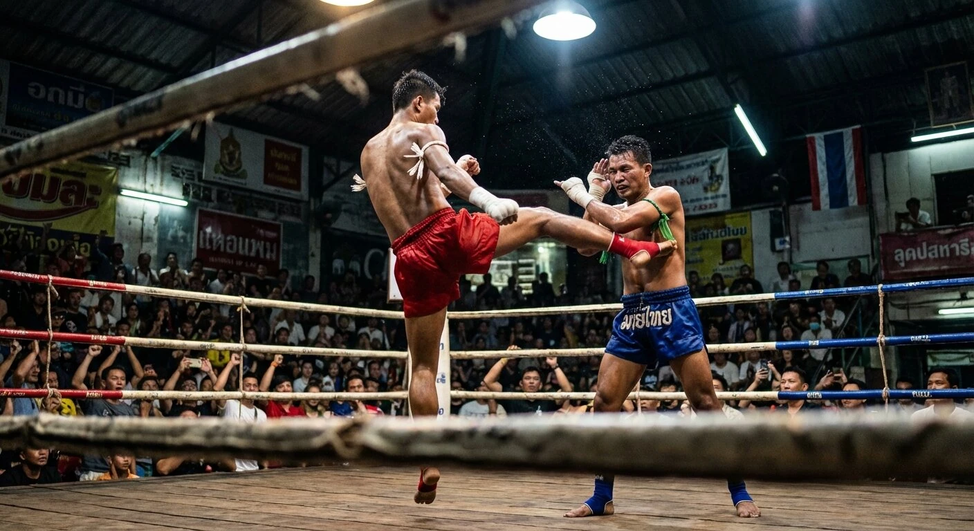 Combat de Muay Thai dans un stade a Bangkok
