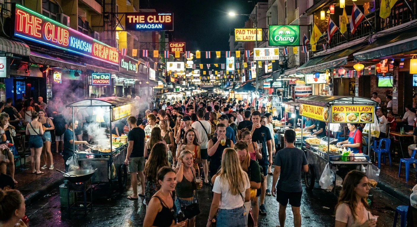 Khao San Road ambiance routard le soir a Bangkok