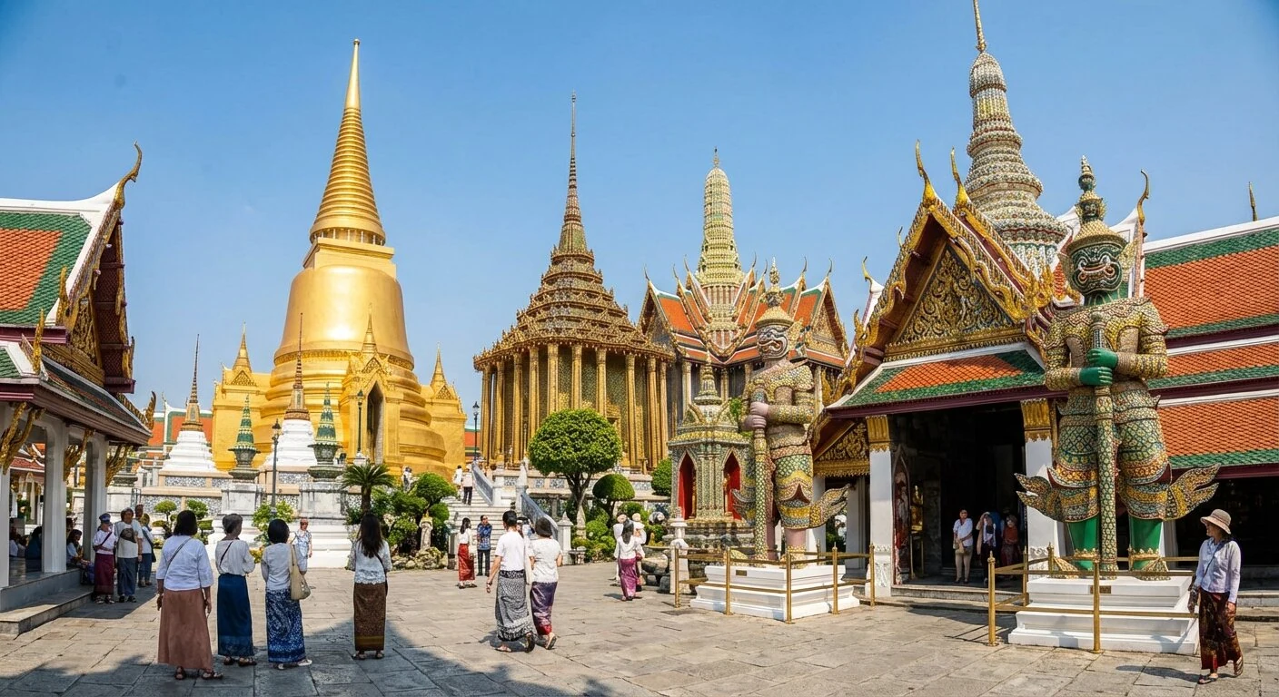 Le complexe du Grand Palais à Bangkok avec ses flèches dorées et ses mosaïques détaillées