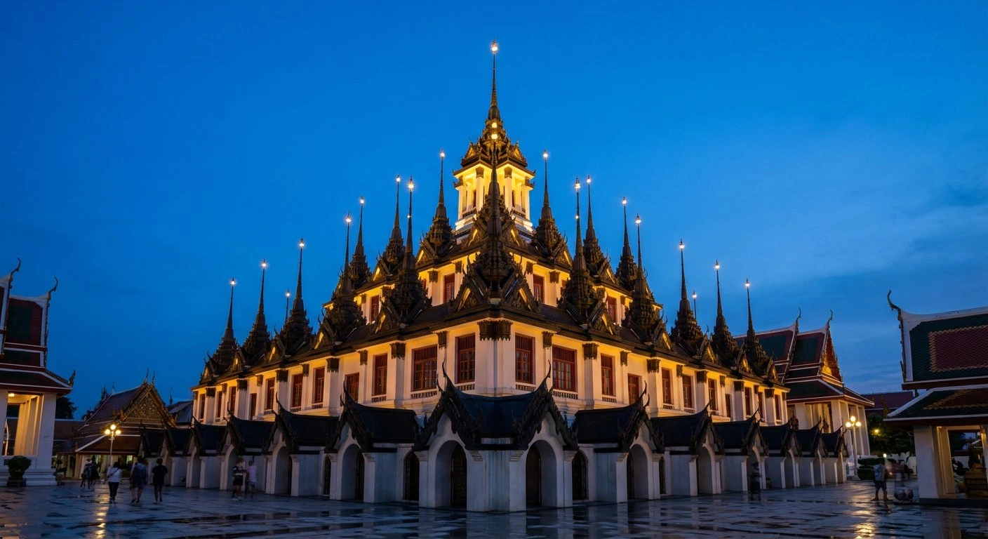 Les 37 flèches métalliques sombres de Loha Prasat (le Château de Métal) au Wat Ratchanatdaram à Bangkok