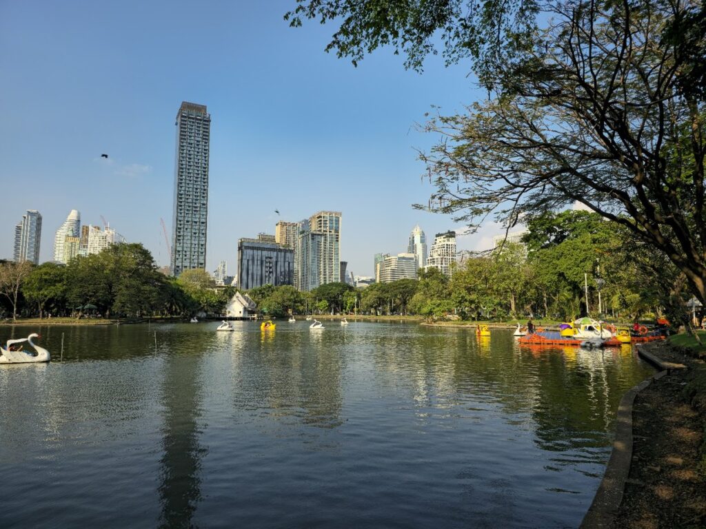 Lumphini Park, البحيرة وأبراج وسط المدينة, بانكوك