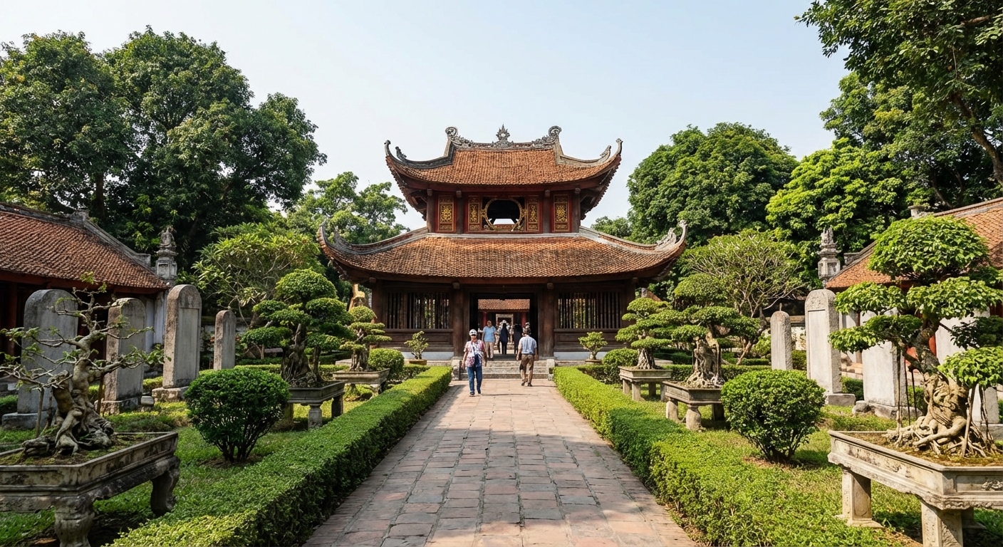 Pitons karstiques calcaires émergeant des rizières à Ninh Bình avec un petit bateau sur la rivière