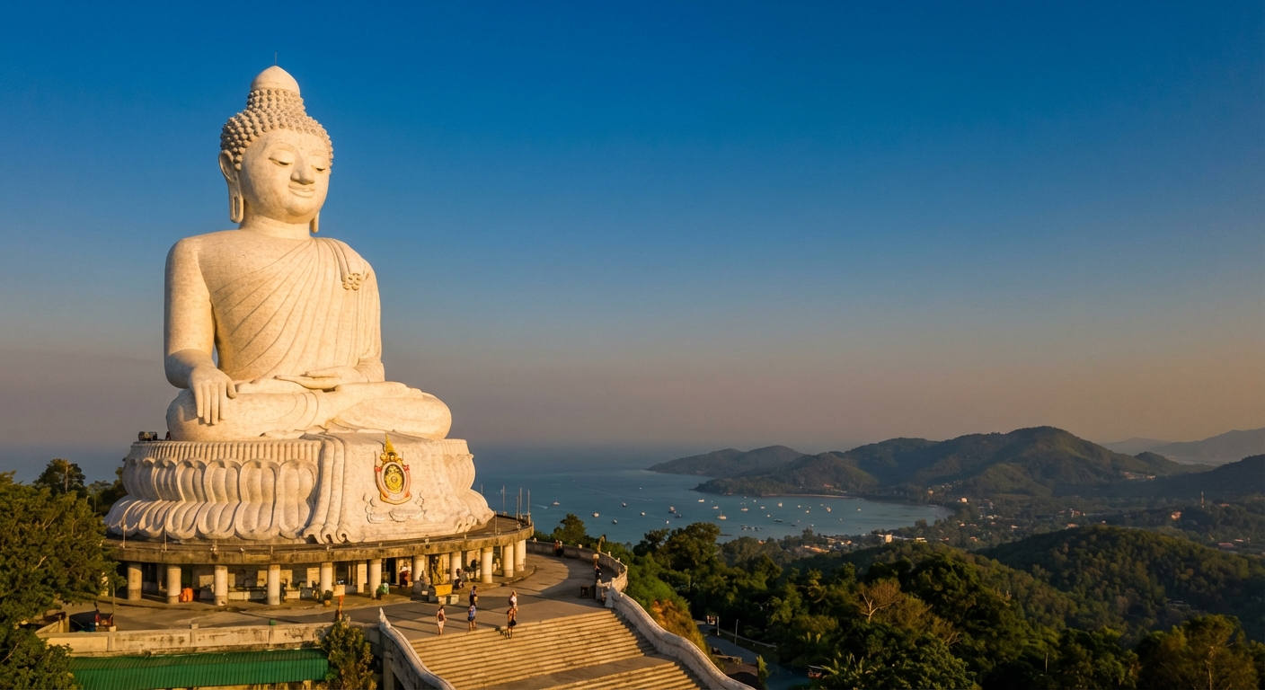 La statue du Grand Bouddha de marbre blanc sur la colline de Nakkerd à Phuket