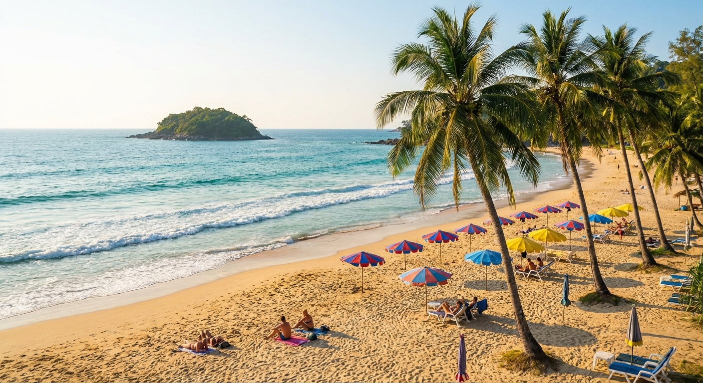 Vue de Kata Beach et sa baie en croissant à Phuket