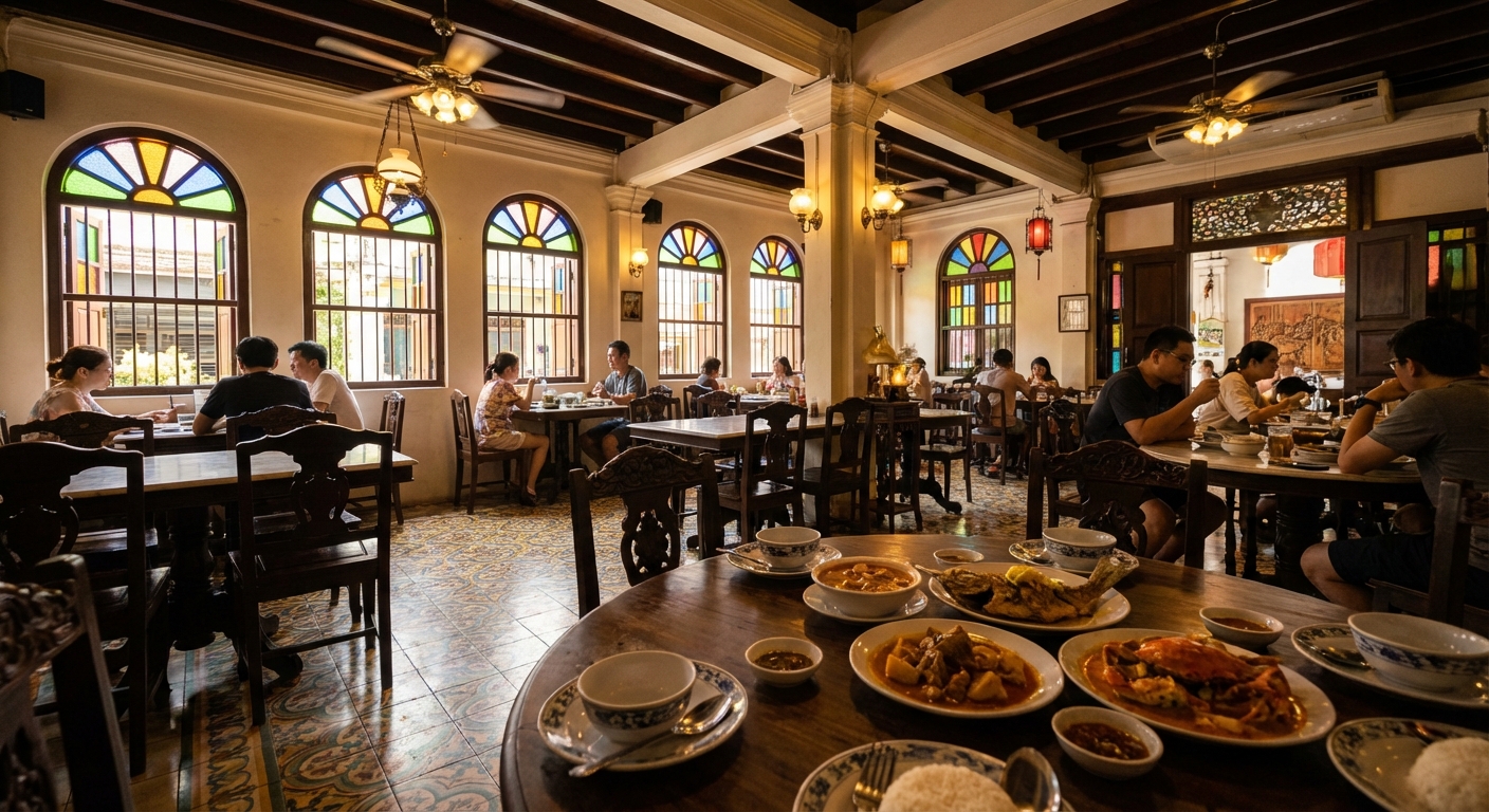 Interieur d'un restaurant sino-portugais dans la vieille ville de Phuket