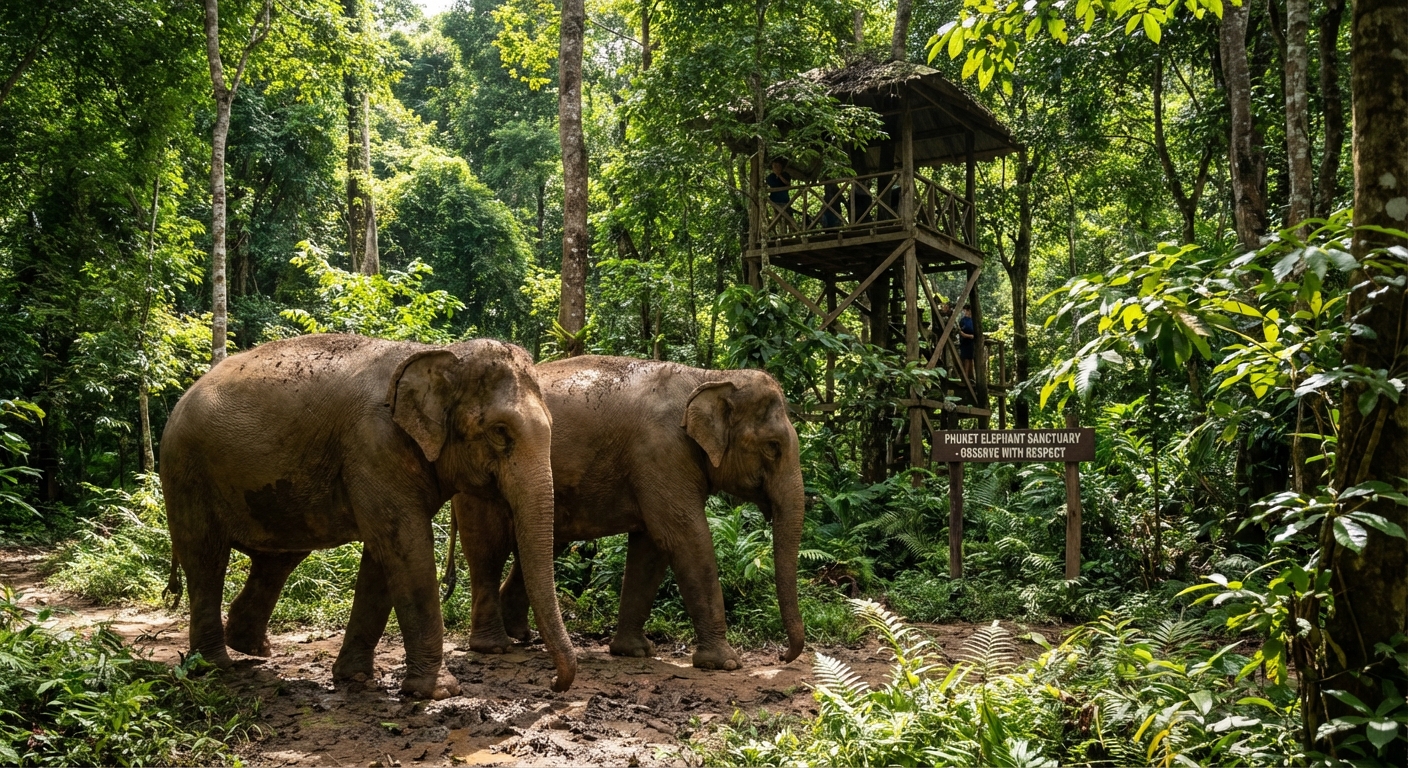 Éléphants en liberté dans un sanctuaire éthique à Phuket
