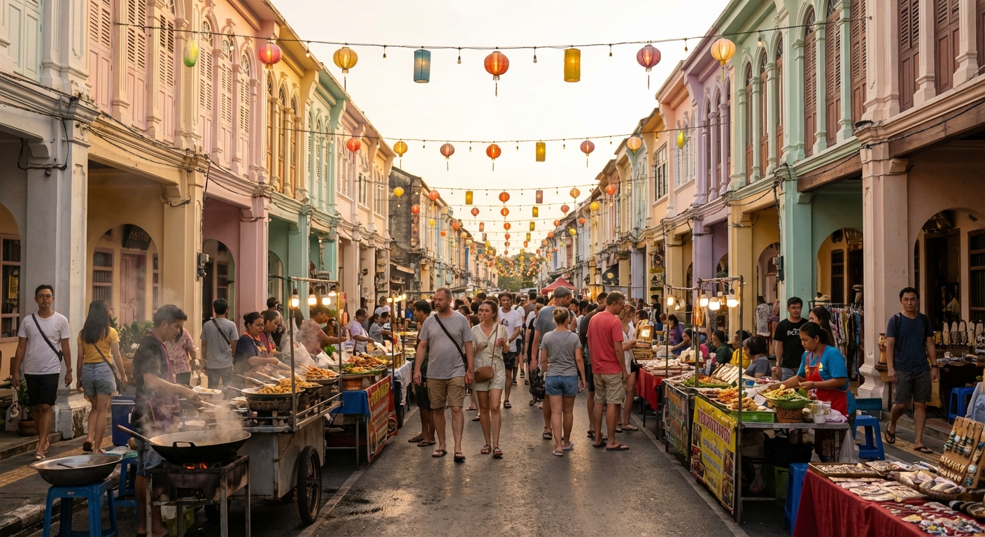 Marché nocturne du dimanche Walking Street dans la vieille ville de Phuket