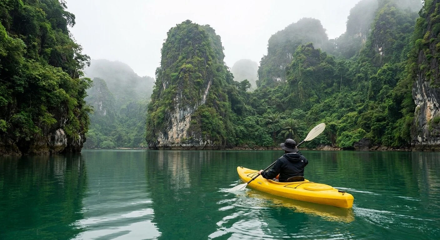 Seekajak durch Karstfelsen in der Phang-Nga-Bucht