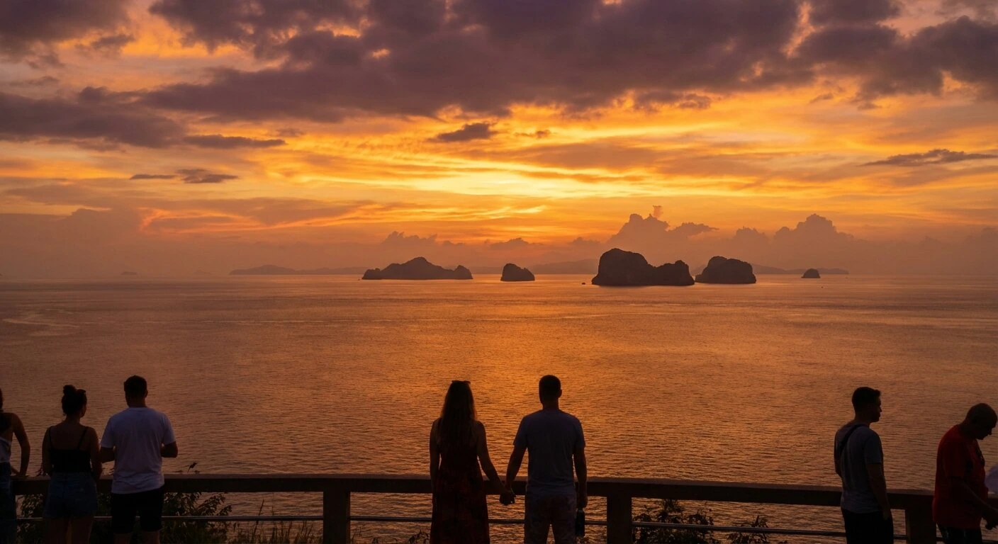 Goldener Sonnenuntergang am Kap Promthep auf Phuket