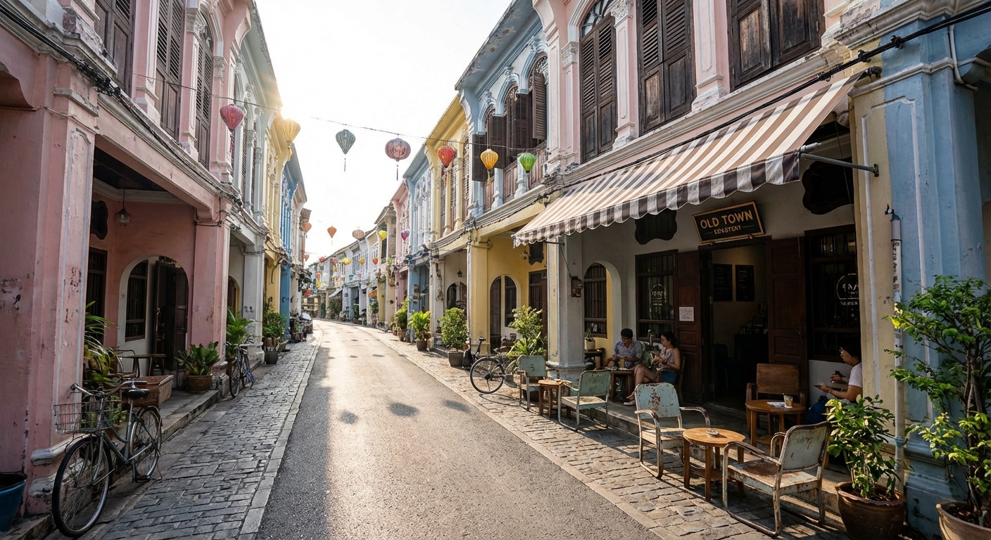 Architecture sino-portugaise colorée de Soi Romanee dans la vieille ville de Phuket