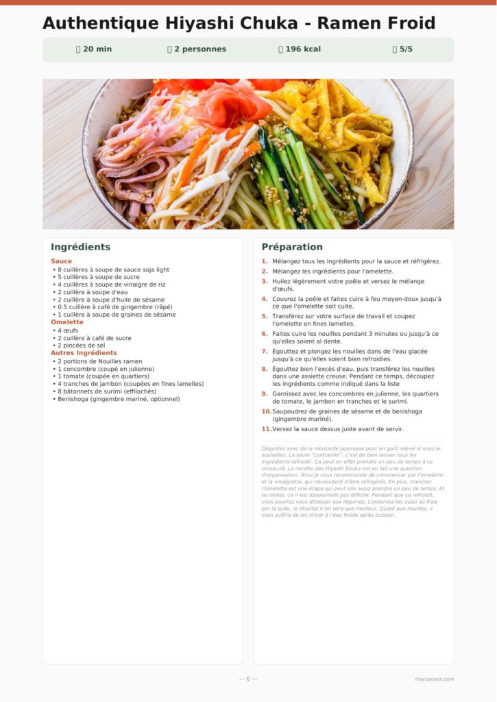 Aperçu d'une recette de l'e-book : Hiyashi Chuka, ramen froid japonais