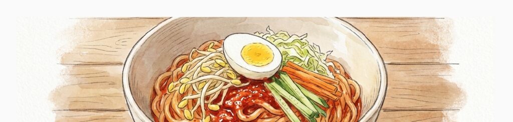 Aperçu d'une recette de l'e-book : Jjolmyeon, nouilles froides coréennes épicées