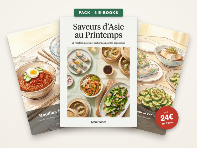 Pack de 3 e-books “Saveurs d’Asie au Printemps” en promotion à 24 € au lieu de 28 €.