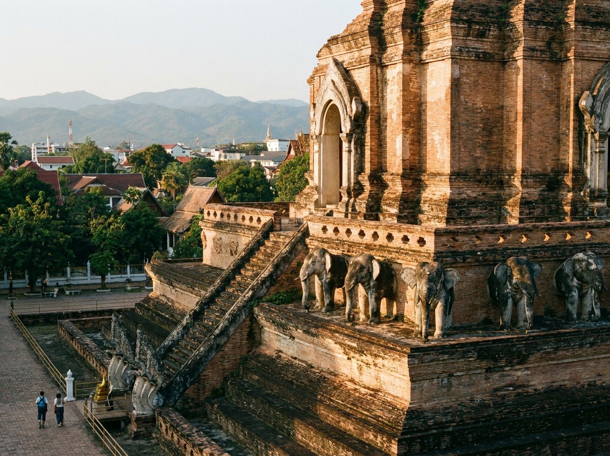 Chedi en brique du Wat Chedi Luang dans la vieille ville de Chiang Mai