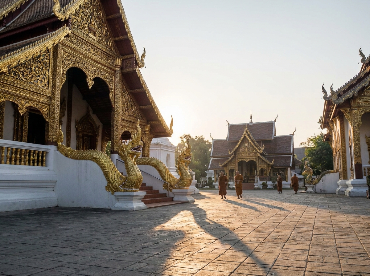Viharn Lai Kham doré du Wat Phra Singh au petit matin