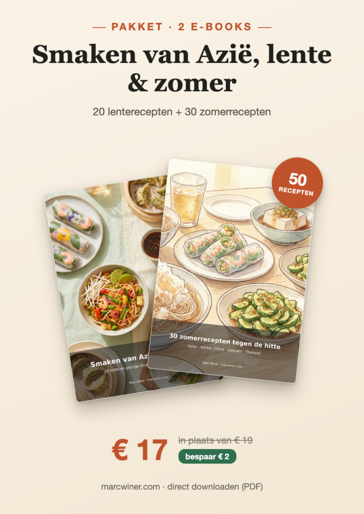 Offre de 2 e-books “Smaken van Azië, lente & zomer” : 50 recettes asiatiques pour 17 €.