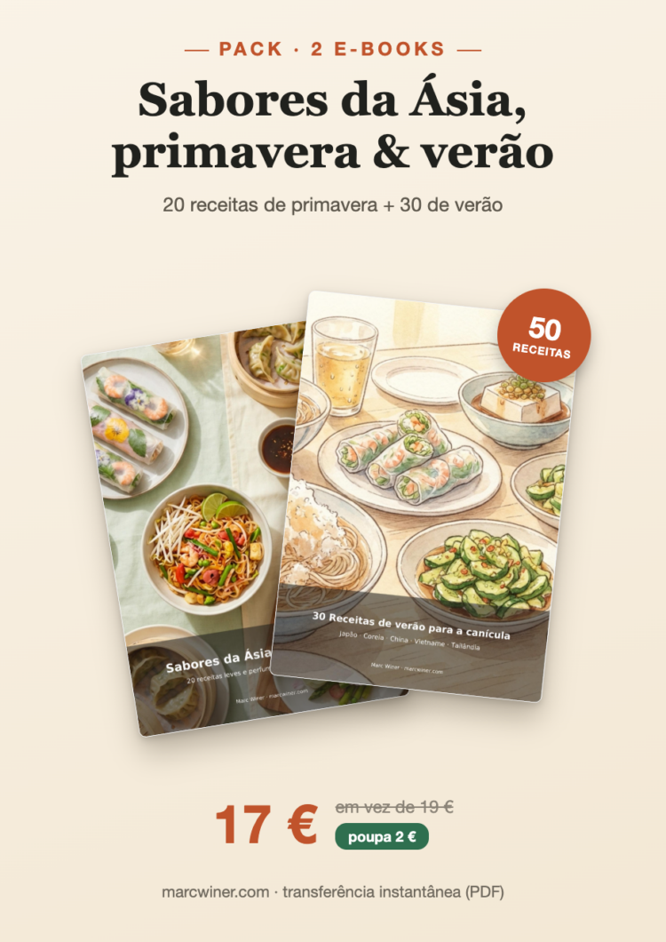 Pack de 2 e-books “Sabores da Ásia, primavera & verão” : 50 recettes asiatiques pour 17 €.