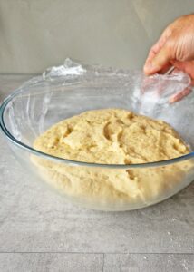 Pain levé sans gluten et sans lactose aux cranberries séchées - Transfère la pâte dans un bol une fois qu’elle est lisse. Couvre et laisse reposer la pâte au réfrigérateur pendant au moins 3 heures. Elle doit doubler de volume.
