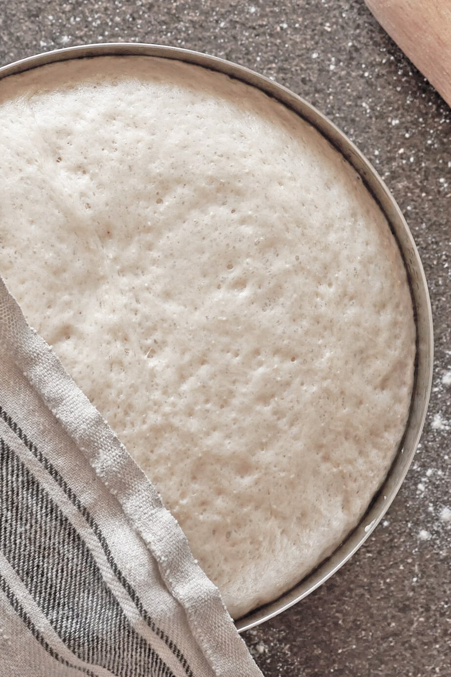 Pâte à pain sans gluten levée dans un moule rond