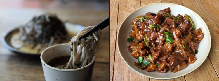 Zaru soba et boeuf aux oignons chinois