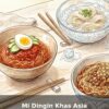 Couverture de livre illustrée présentant trois bols de nouilles froides asiatiques avec baguettes.