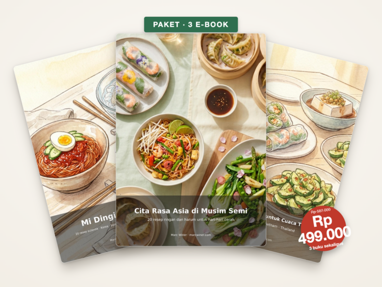 Pack de 3 e-books de recettes asiatiques illustrées, promotion à 499 000 roupies.