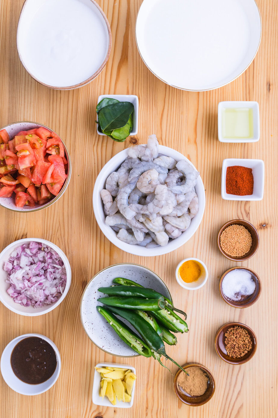 Ingrédients des crevettes au curry coco