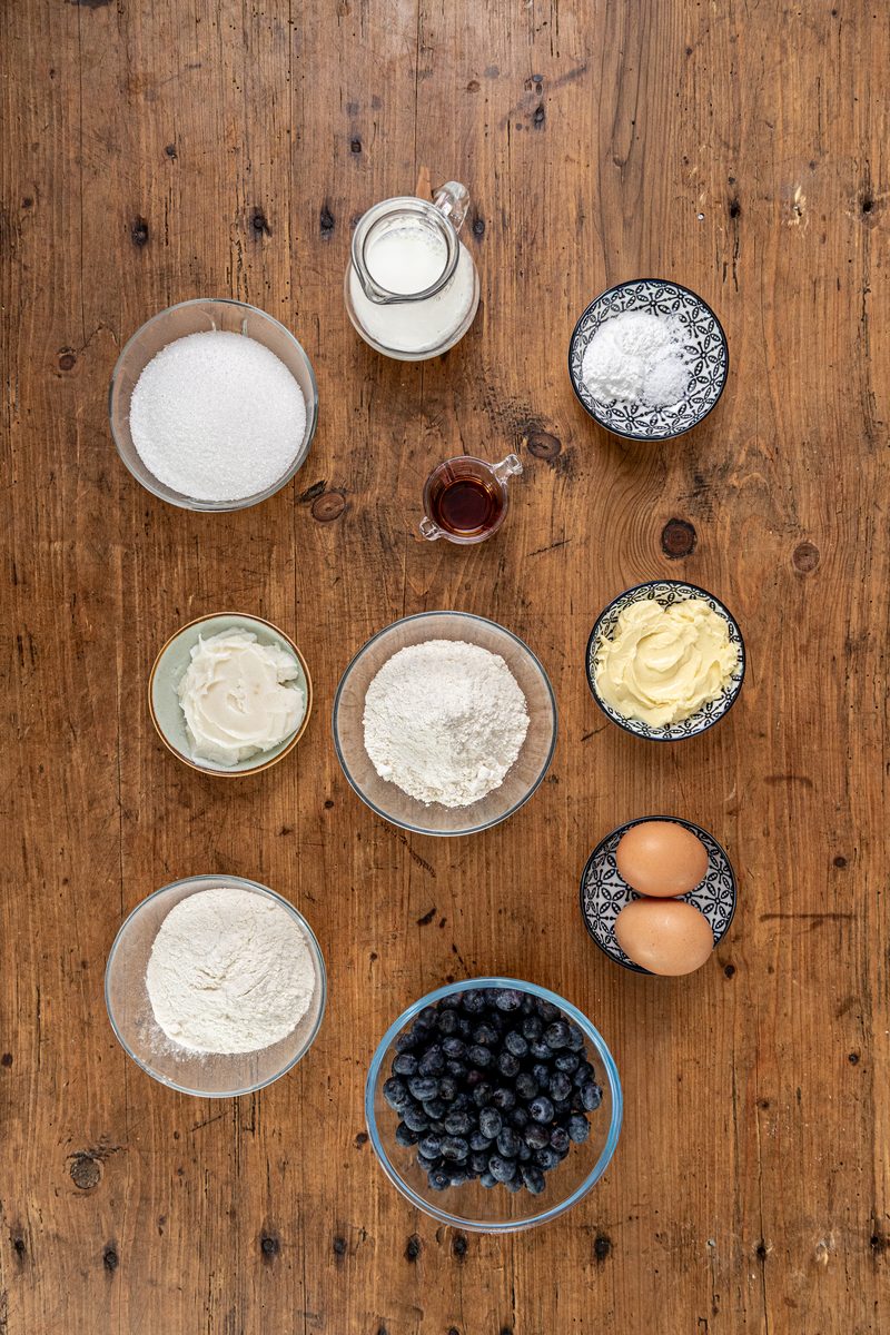 Ingrédients des muffins aux myrtilles