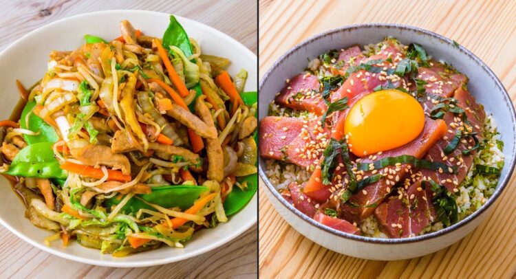 Yasai itame et maguro zuke don