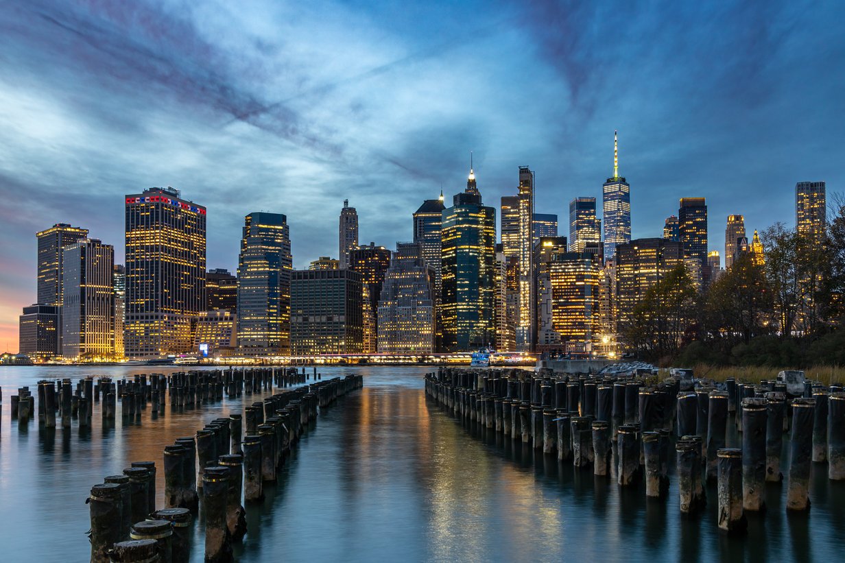 Skyline de Lower Manhattan au crépuscule, New York