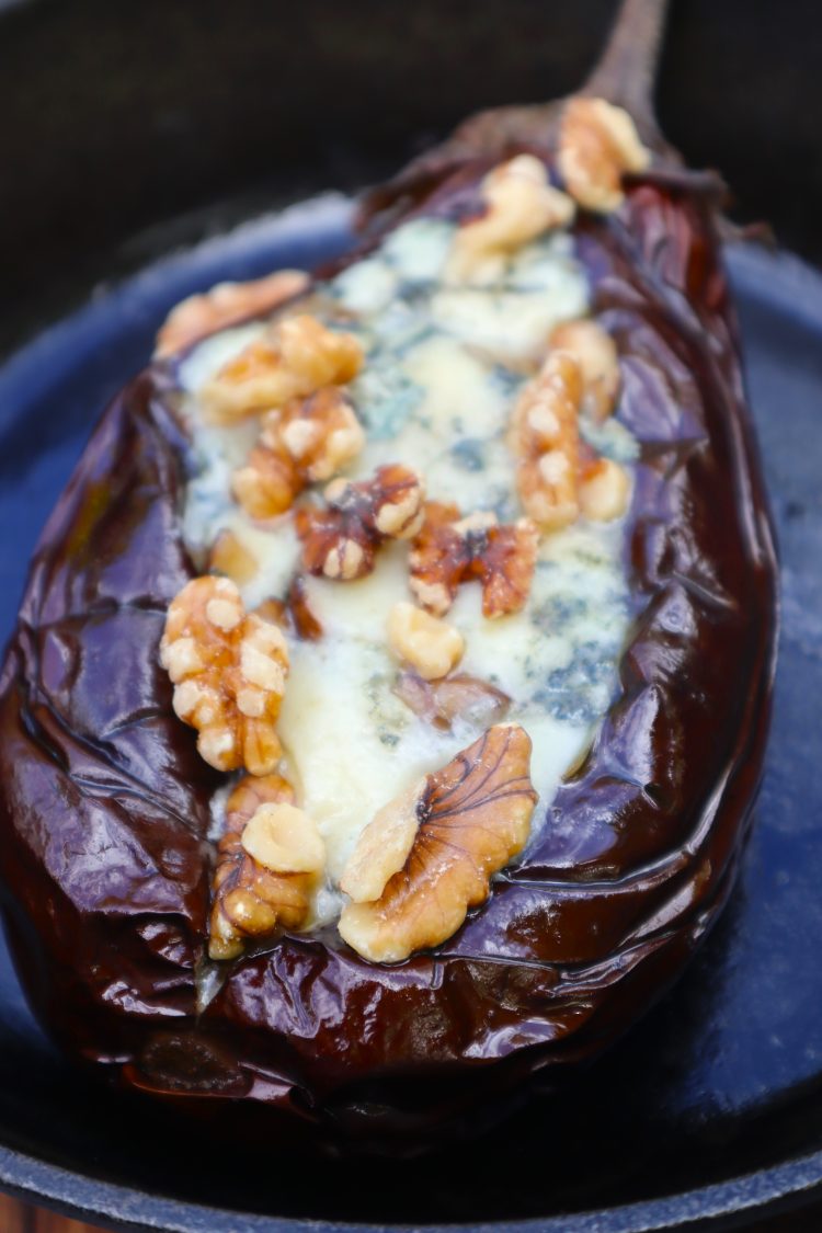 Aubergines farcies aux champignons et au roquefort - En-tete