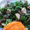 Chou kale poêlé aux châtaignes, purée de patate douce - En-tete