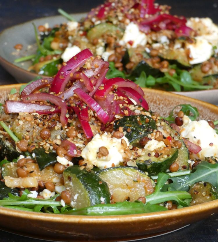 Salade de lentilles, courgette grillée et feta - En-tete